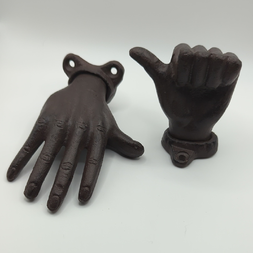 Brown Cast Iron Hand Wall Hooks